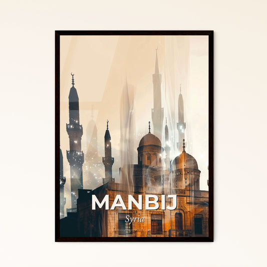 Manbij, Syria Skyline Composite Art Poster - A building with towers and a light behind it