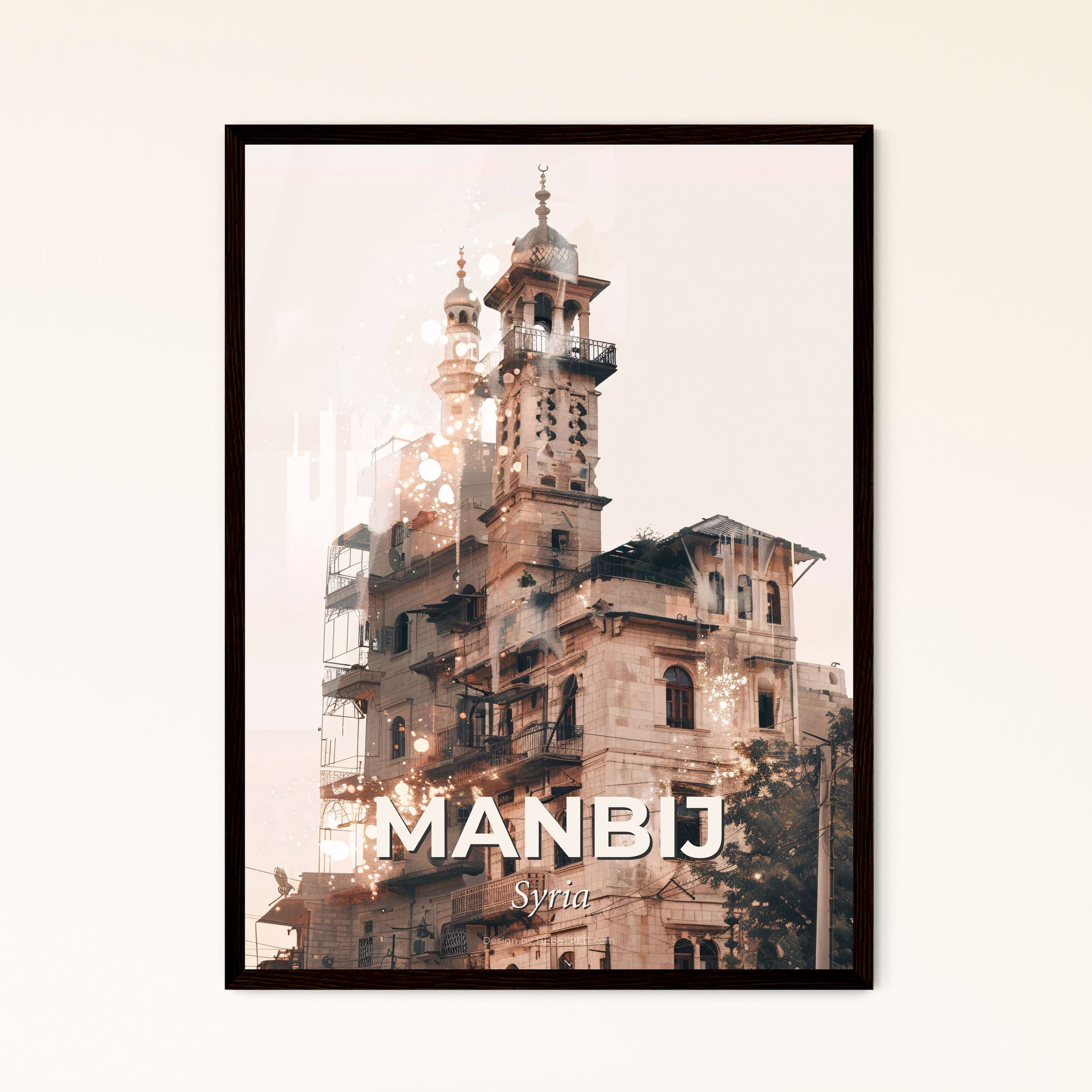 Manbij Skyline Artwork: Vibrant Poster With Local Flair - A building with a tower