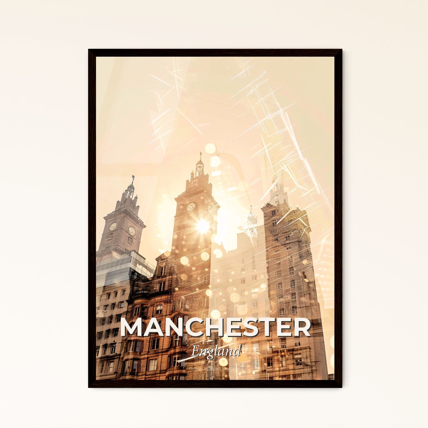 Manchester Skyline Double Exposure Cityscape Poster - A city with many buildings