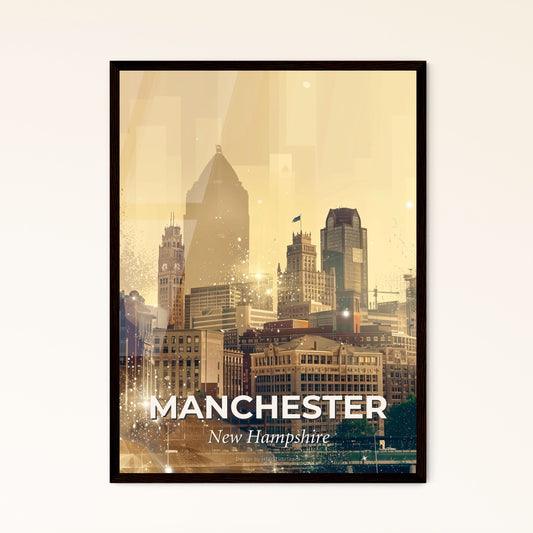 Manchester City Skyline Composite Art Poster - A city skyline with many tall buildings