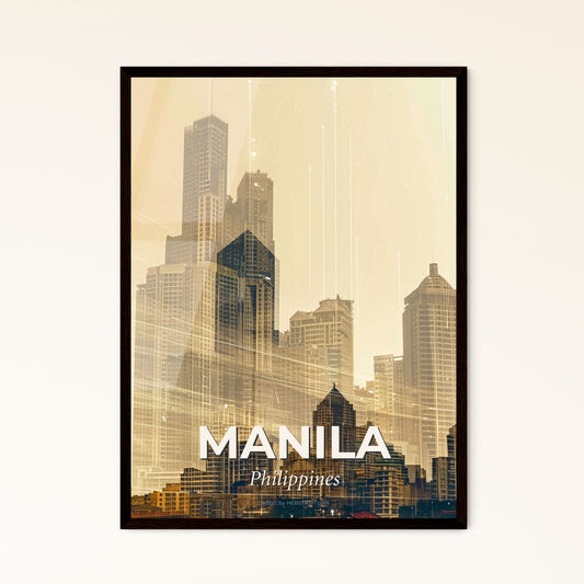 Manila Skyline Double Exposure Art Poster - A city skyline with many tall buildings