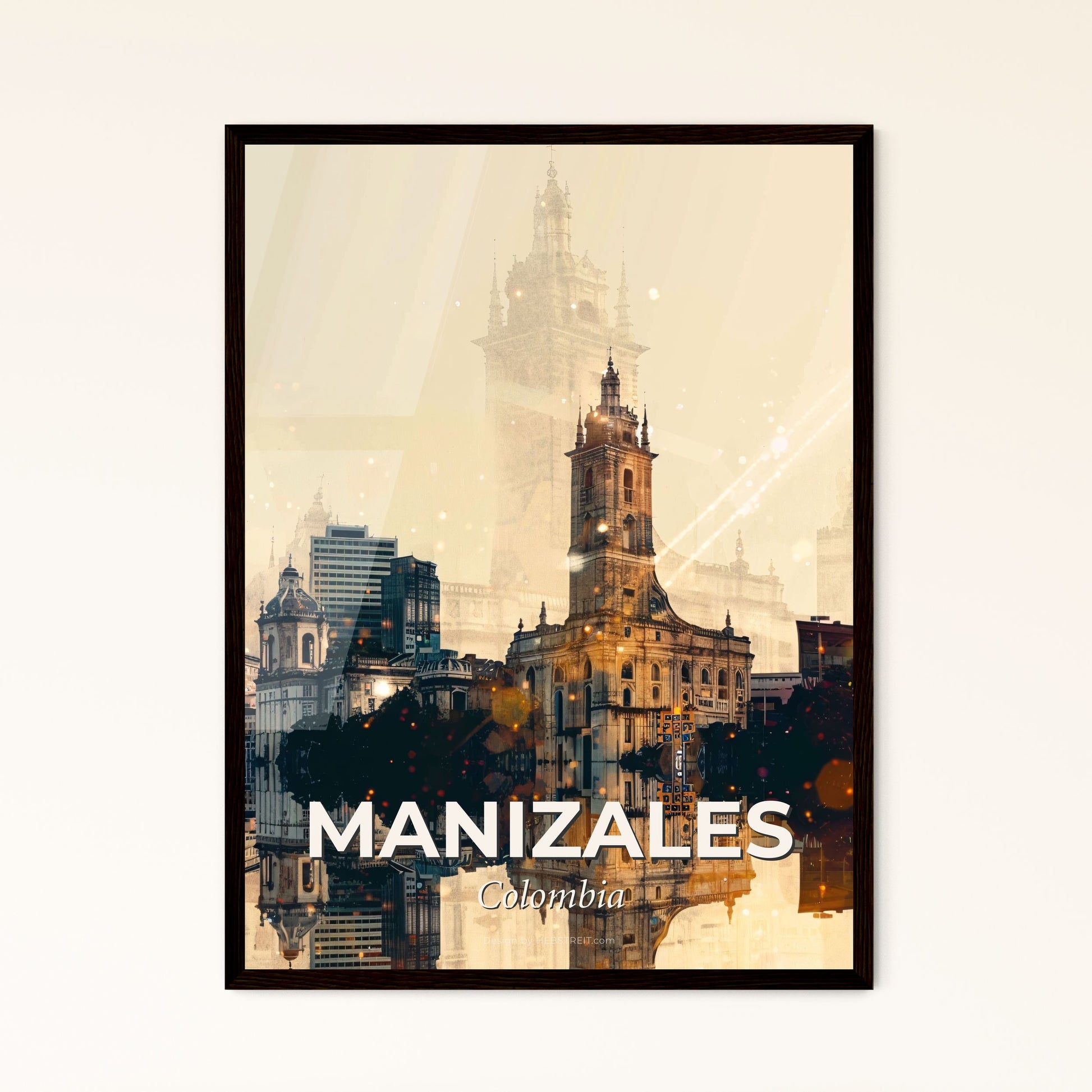 Manizales City Skyline Local Icons Art Poster - A city with a tower and a large building