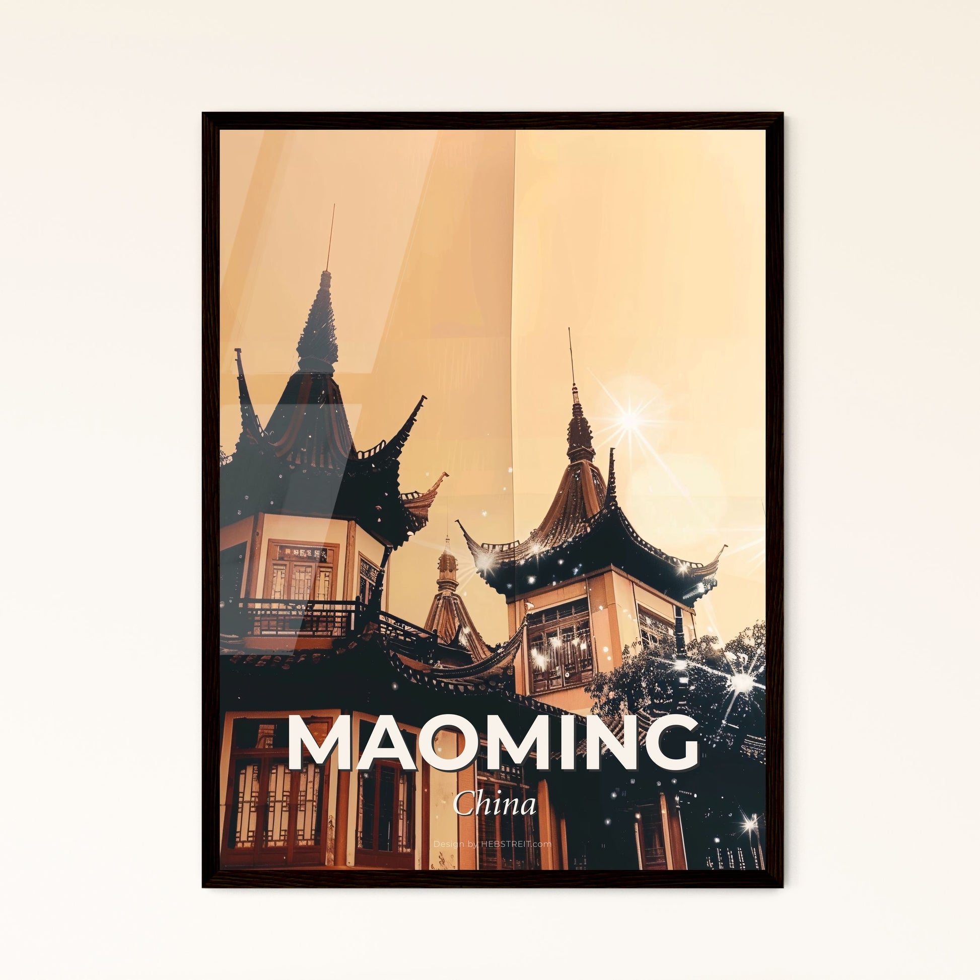 Maoming Skyline Double Exposure Poster Art - A building with a roof