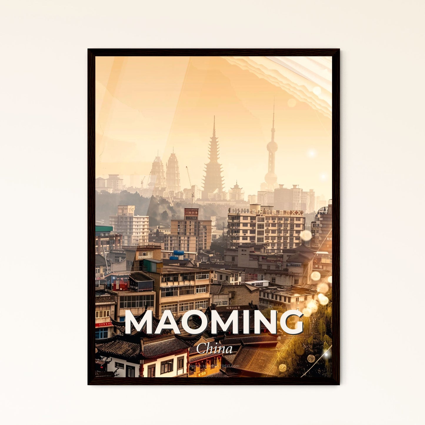 Maoming City Skyline Double Exposure Art Poster - A city with buildings and a city skyline