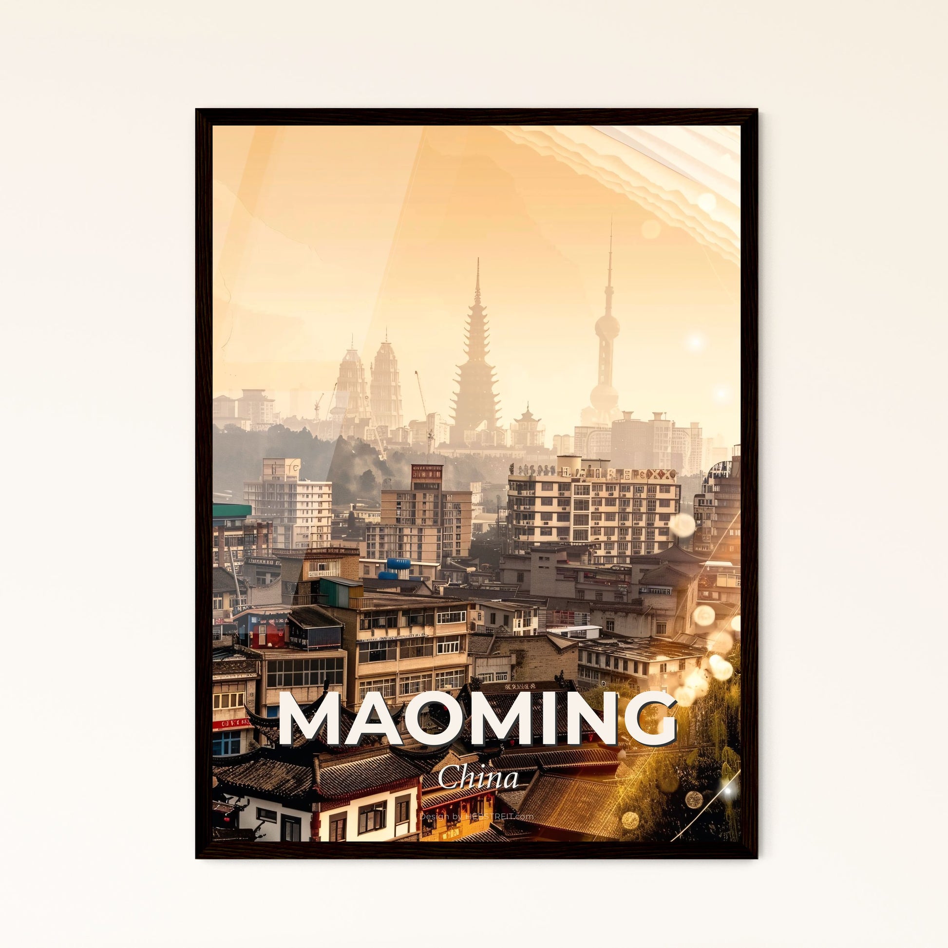 Maoming City Skyline Double Exposure Art Poster - A city with buildings and a city skyline