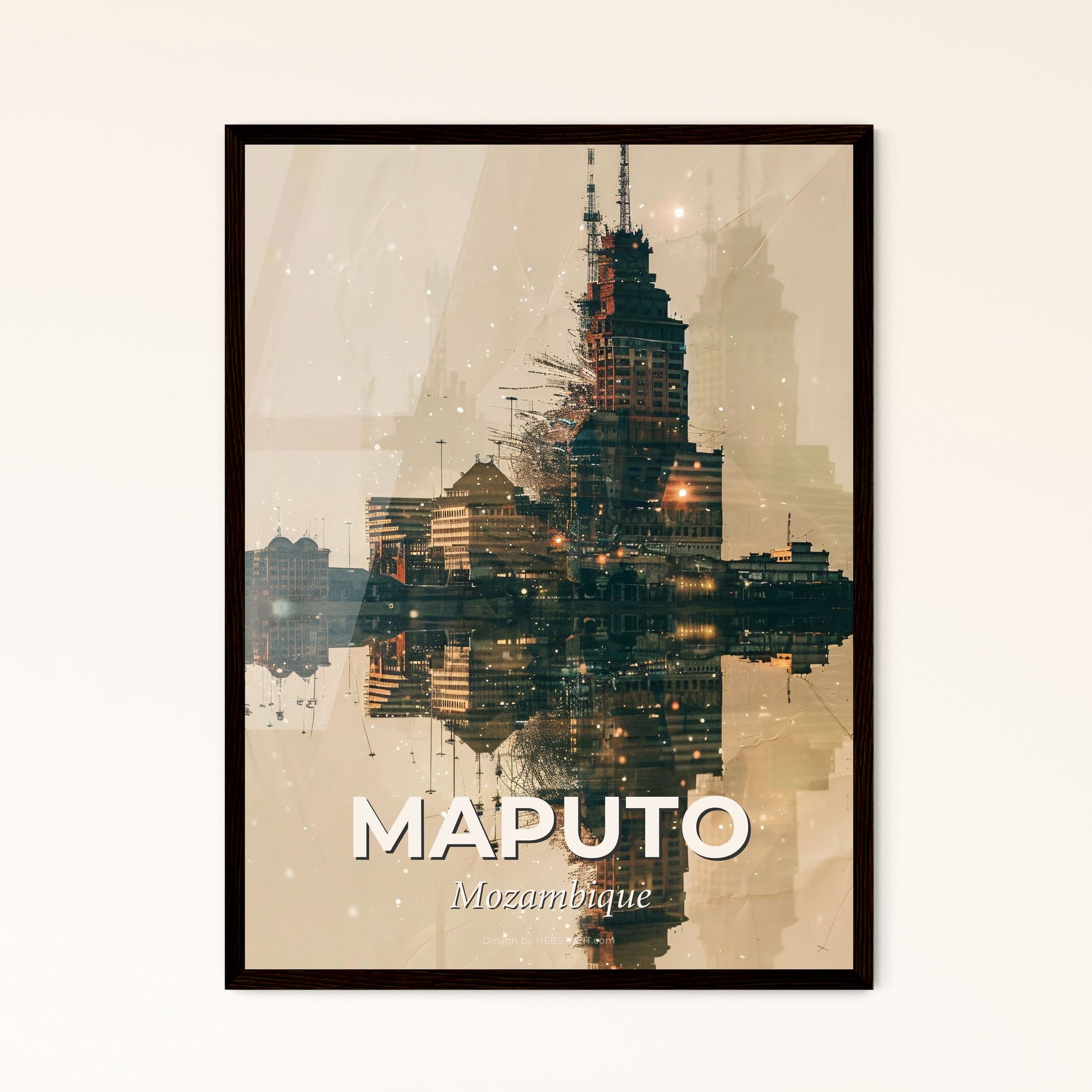 Maputo Skyline Double Exposure Composite Art - A reflection of a city in water