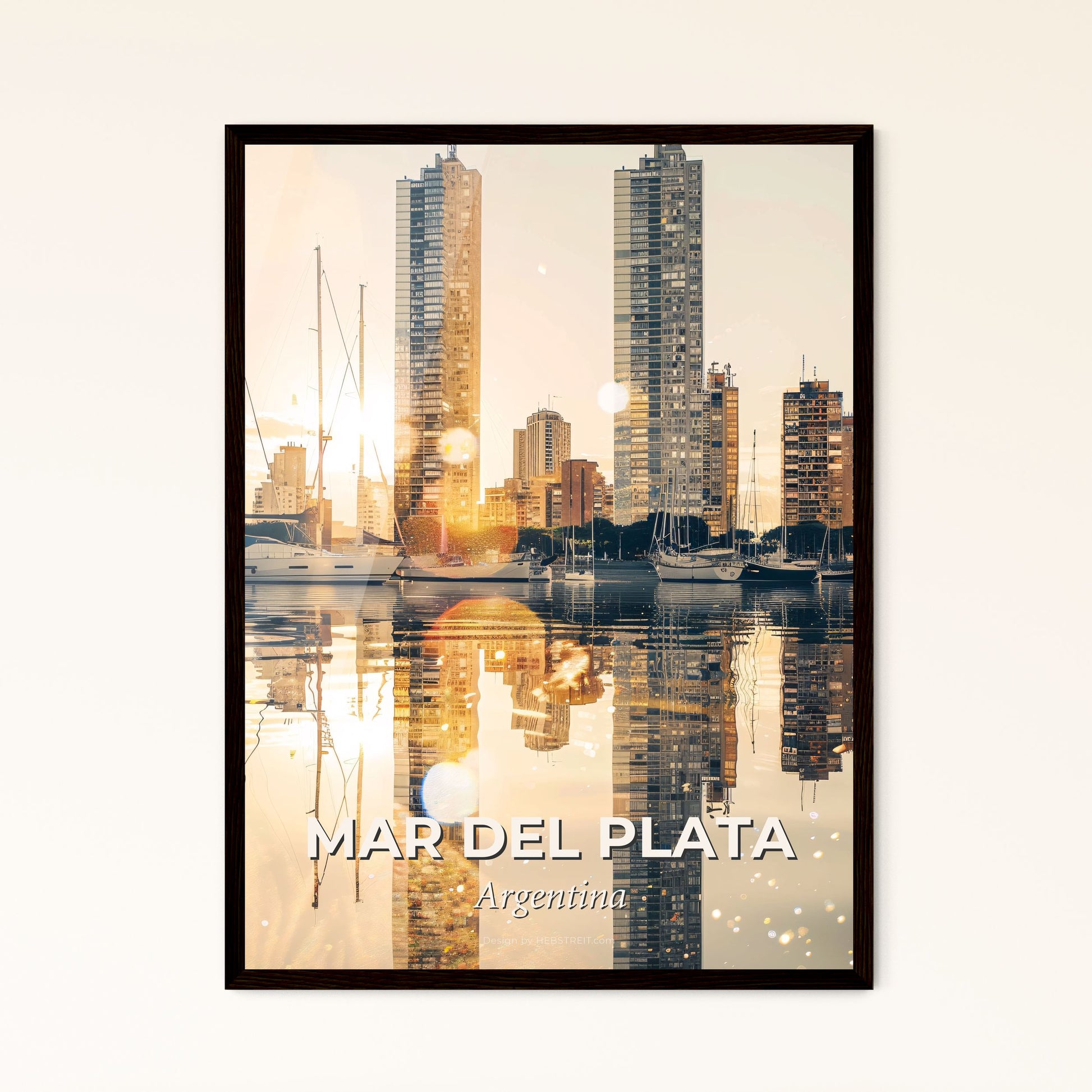 Mar del Plata Cityscape Artwork: Mar del Plata, Argentina - A city skyline with boats on the water