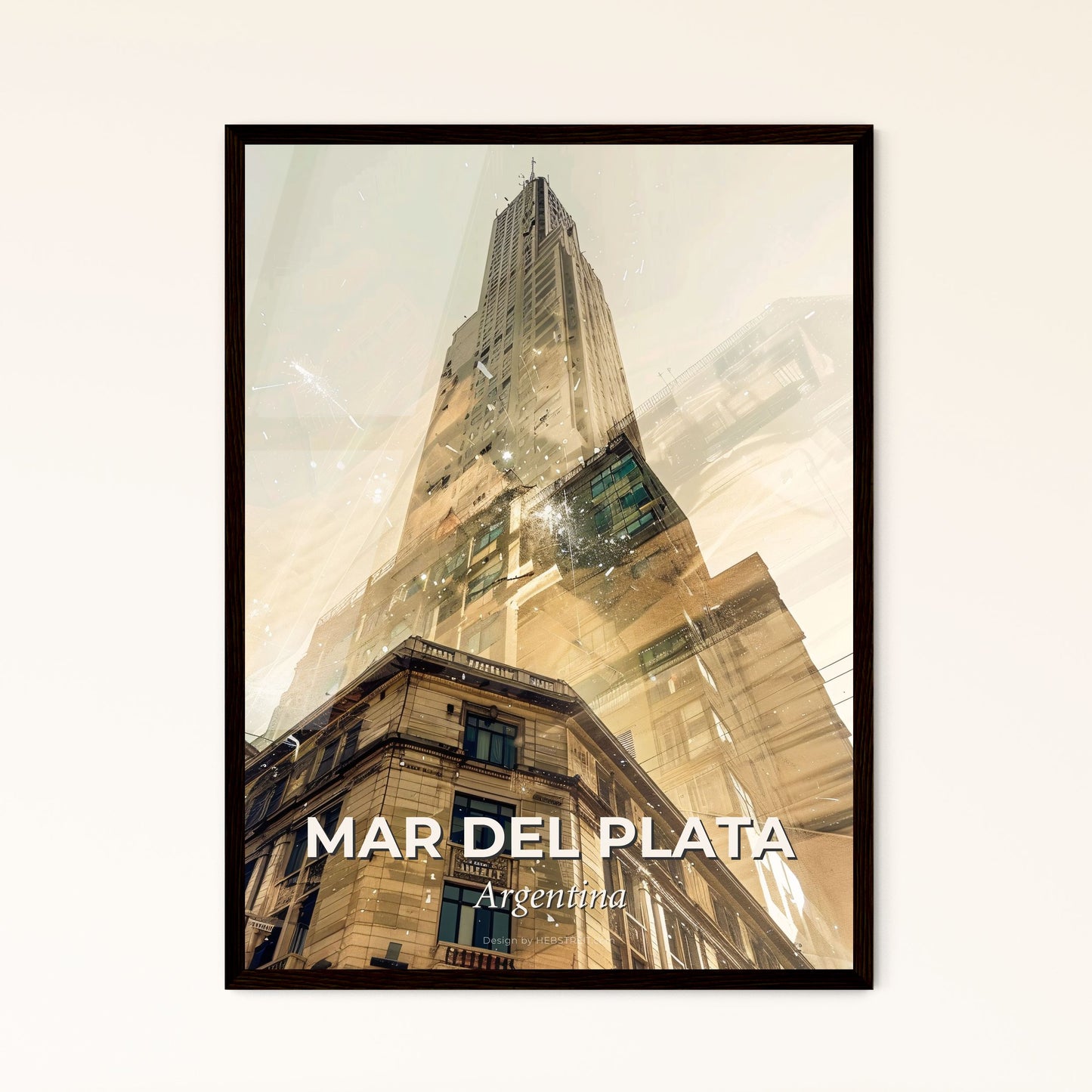 Mar del Plata: City Lines and Landmarks Silhouette - A tall building with a tall tower