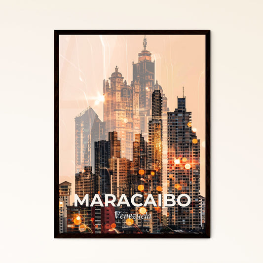 Maracaibo Vibrance: City Icons in Double Exposure - A city skyline with many tall buildings