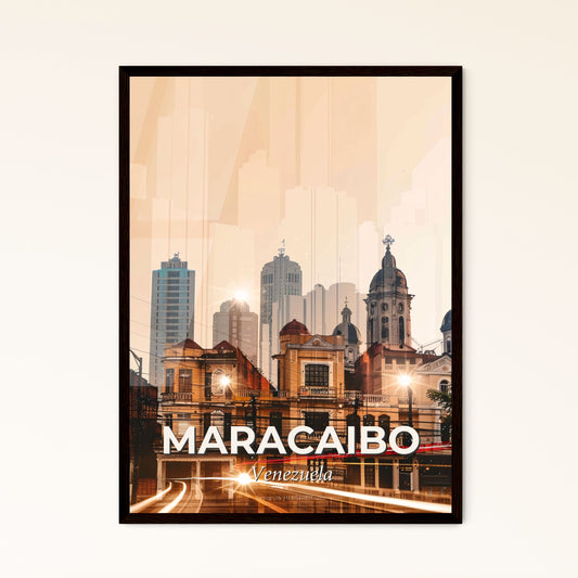 Maracaibo Skyline Double Exposure Iconic Artwork - A city with buildings and a body of water