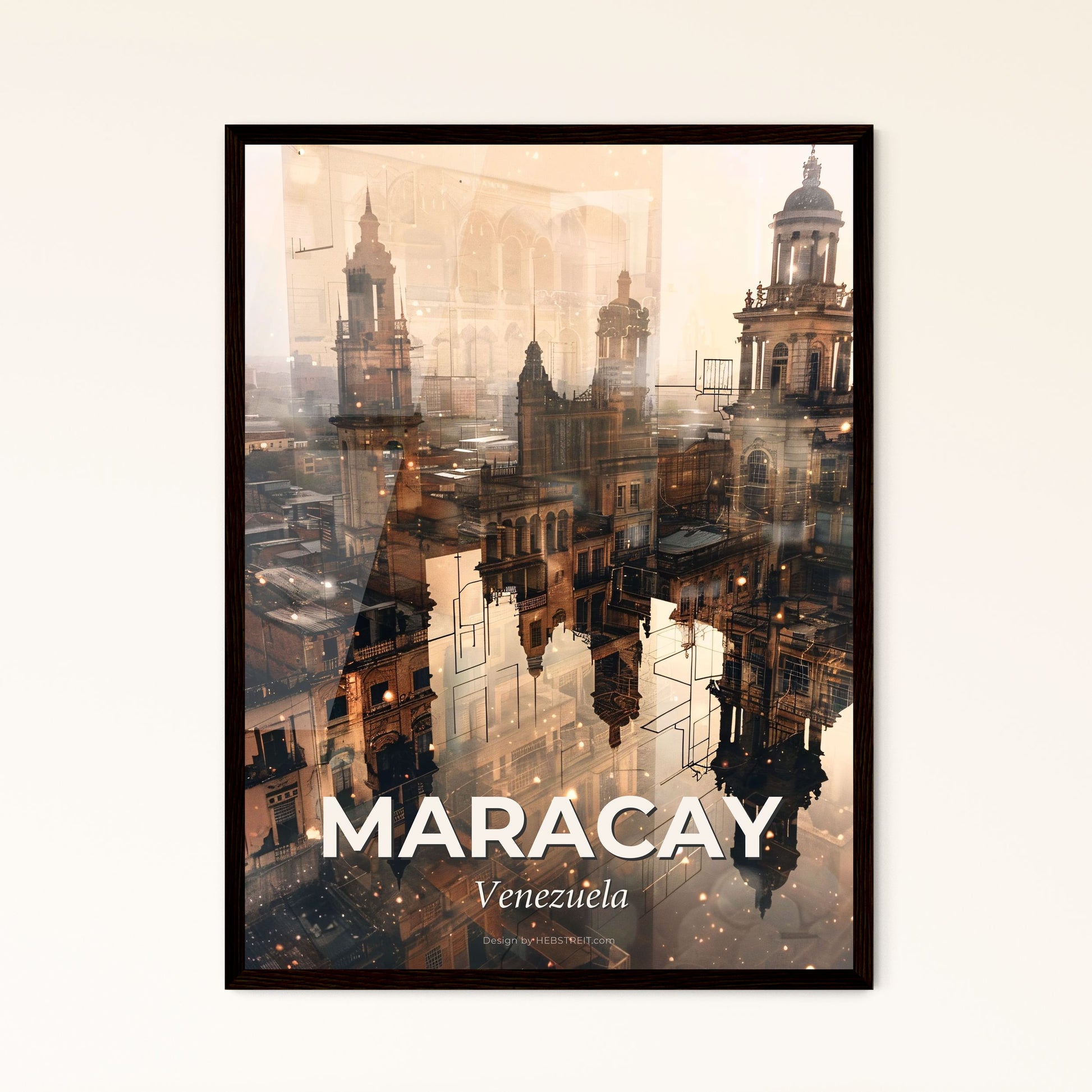 Maracay Skyline Composite Artwork with Sparkle - A city with many buildings