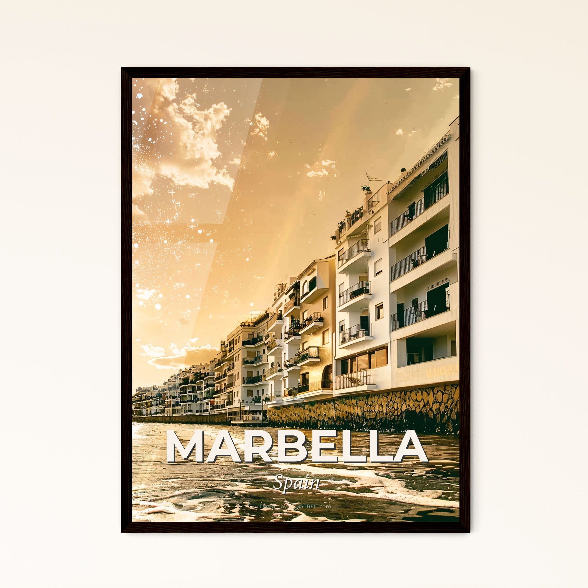 Marbella, Spain: Double Exposure City Panorama - A body of water with buildings and sun shining