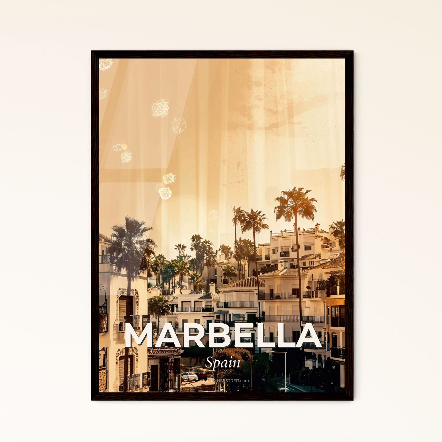 Marbella Skyline Dreamy Double Exposure Print - A group of buildings with palm trees