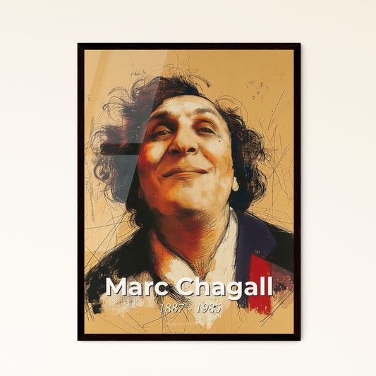 Dynamic Chagall-Inspired Print: Vibrant Portrait with Elegant Lines on Beige, Perfect for Home Decor or Unique Gift