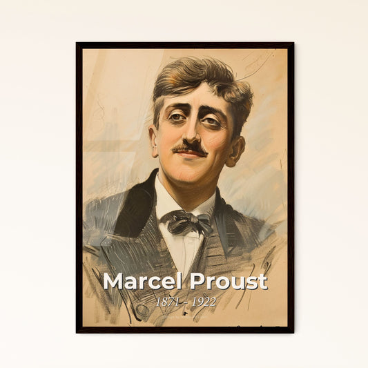 Charming Portrait of Marcel Proust: Contemporary Art Print on Bright Beige - Perfect Gift or Elegant Home Decor Accent