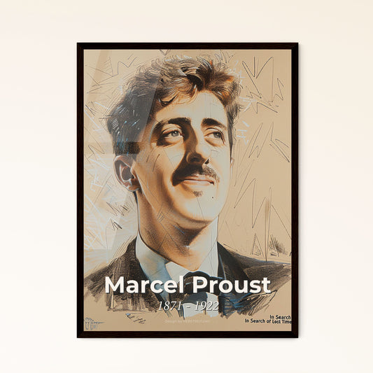 Elegant Portrait of Marcel Proust: A Contemporary Art Print Celebrating Literary Genius with Dynamic Lines & Subtle Colors