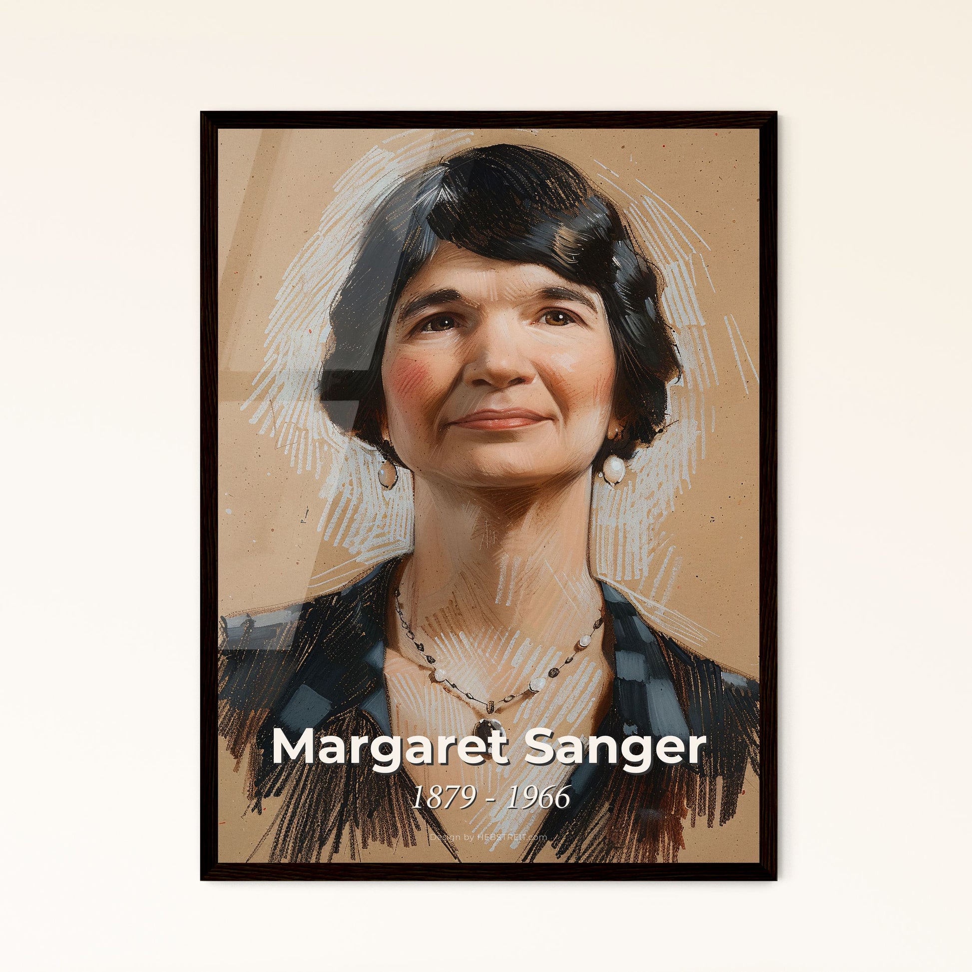 Empowering Legacy: Contemporary Portrait of Margaret Sanger - Birth Control Pioneer & Women's Rights Advocate on Elegant Beige Background