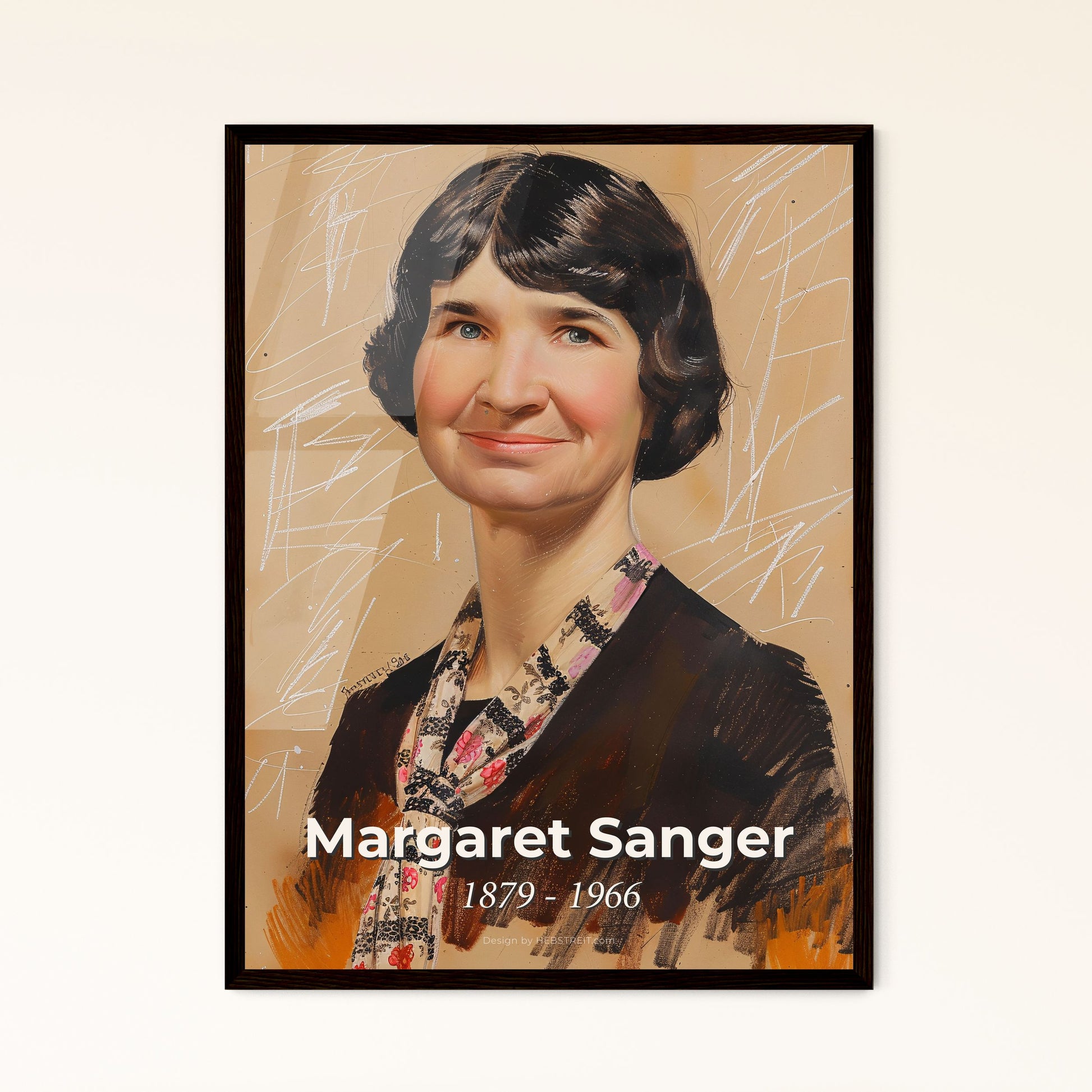 Margaret Sanger: Icon of Reproductive Rights - Stunning Contemporary Portrait in Dynamic Hues on Luxurious Beige Background