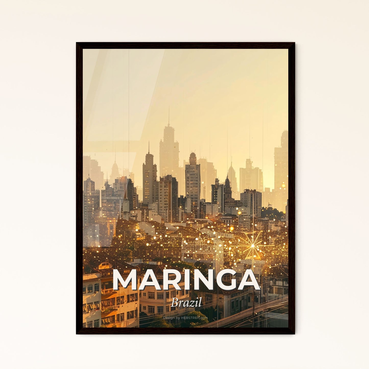 Maringa City Skyline Double Exposure Poster Art - A city with many buildings and a bridge