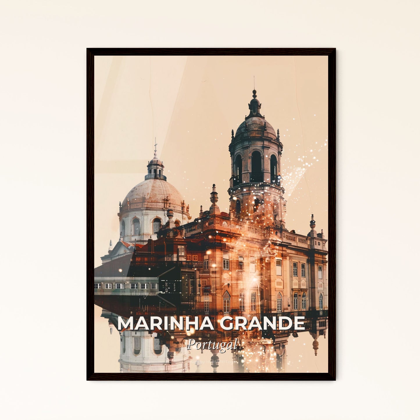 Marinha Grande Skyline Double Exposure Poster - A building with a reflection of a building