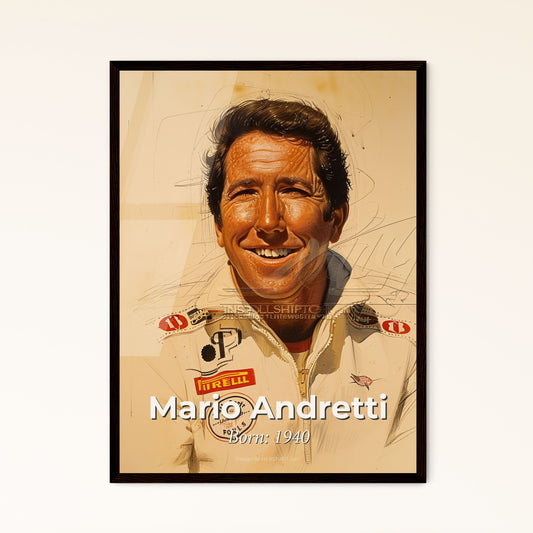 Dynamic Portrait of Mario Andretti: Racing Legend in Contemporary Art - A Unique, High-Quality Print for Home Decor or Gifts