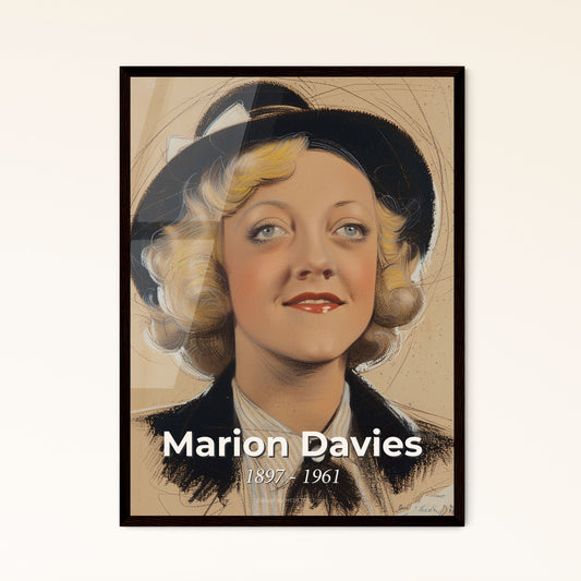 Exquisite Marion Davies Portrait: 1920s Icon in Contemporary Art Style - Stunning Tranquility & Dynamic Lines on Bright Beige