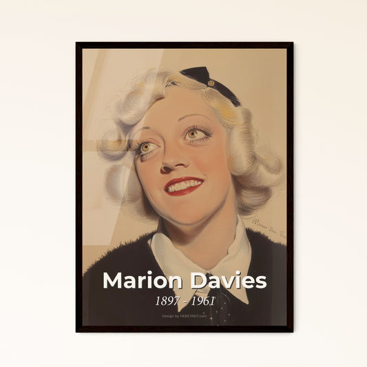 Elegant Portrait of Marion Davies, 1920s Flapper Icon - Contemporary Art Print on Beige, Framed or Aluminum for Stunning Decor