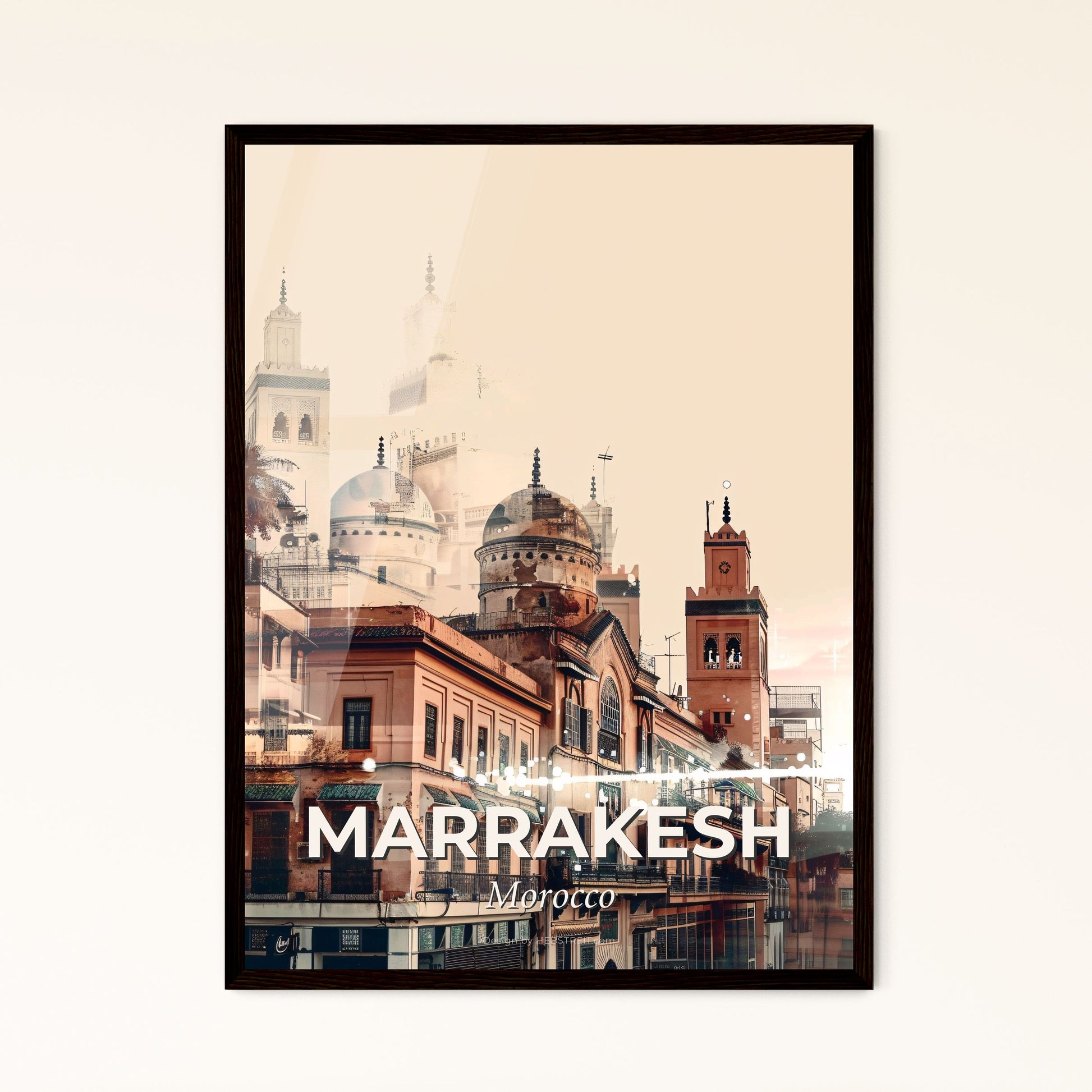 Marrakesh Skyline Cityscape Double Exposure Art Print - A building with towers and a tower