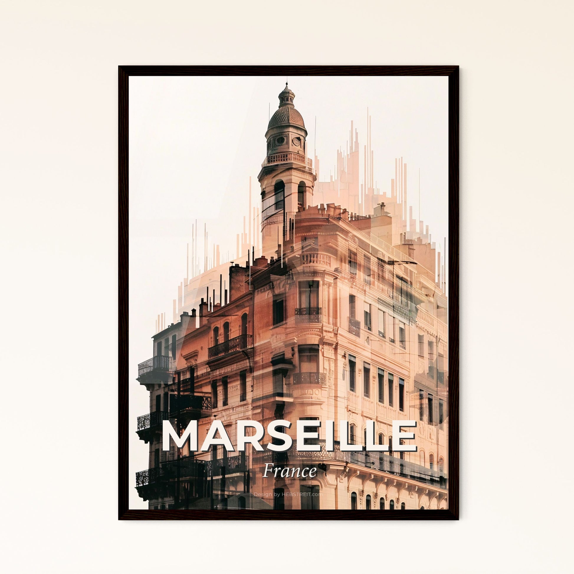 Marseille Iconic Cityscape Silhouette Art Print - A building with a tower