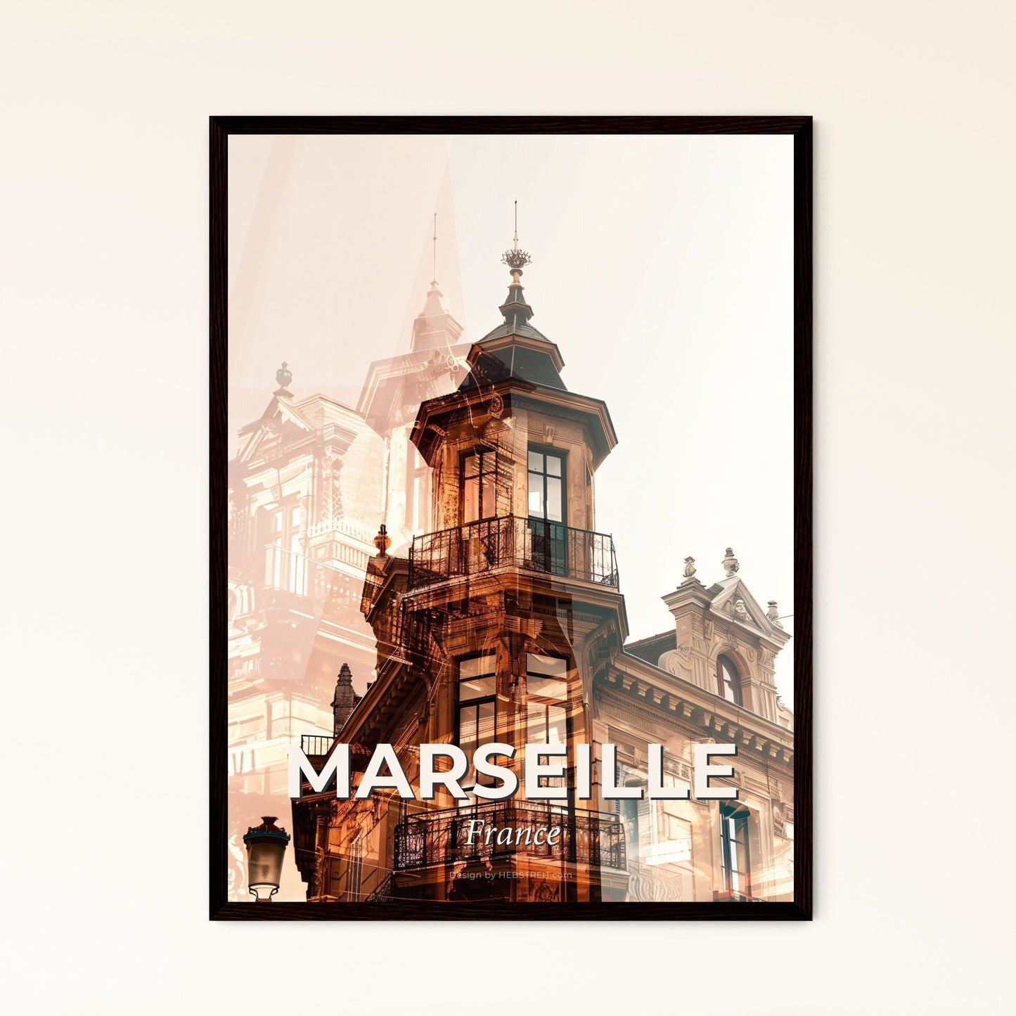 Marseille Skyline Iconic Silhouette Poster Art - A double exposure of a building