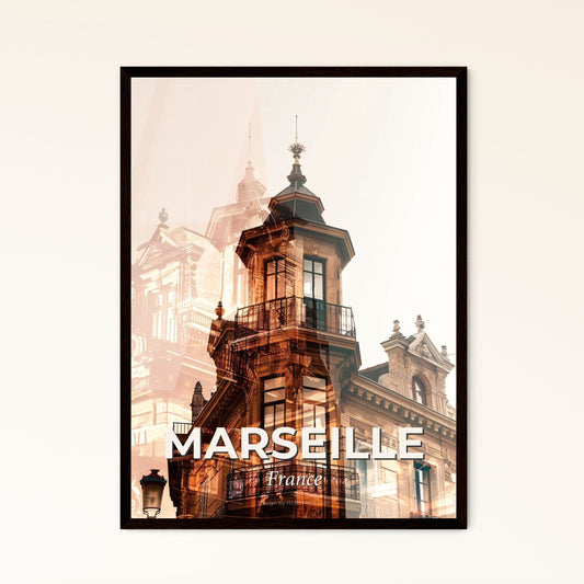 Marseille Skyline Iconic Silhouette Poster Art - A double exposure of a building