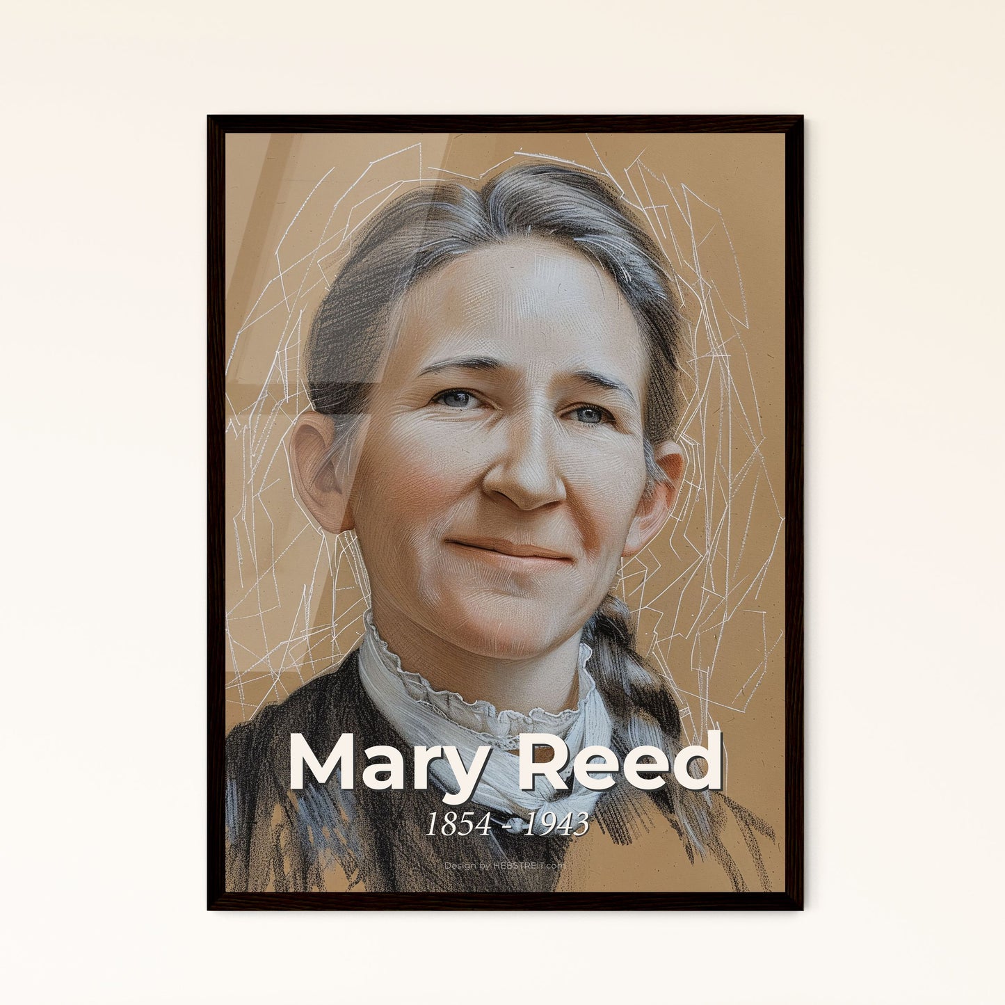 Elegant Portrait of Mary Reed: Celebrating a Visionary American Missionary with Graceful Lines on Chic Beige Background