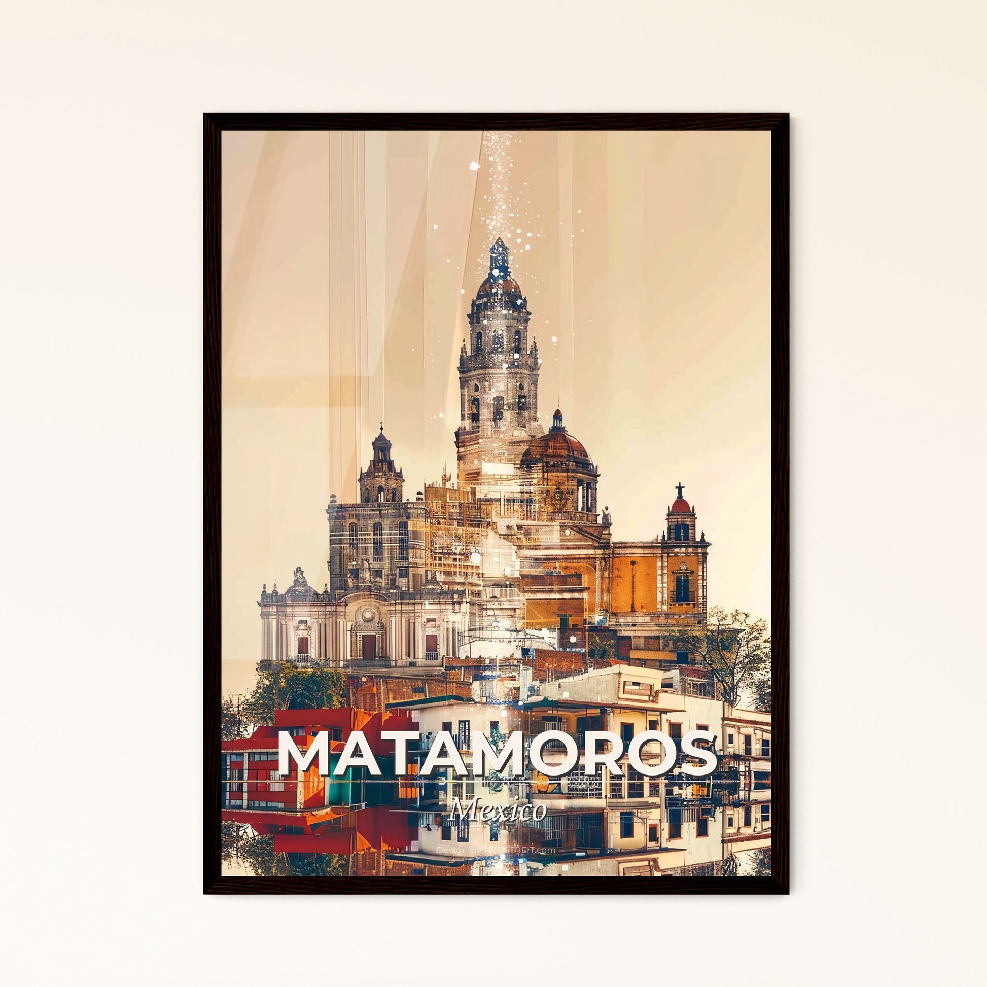 Matamoros City Skyline Iconic Architecture Poster - A building with a tower and a body of water