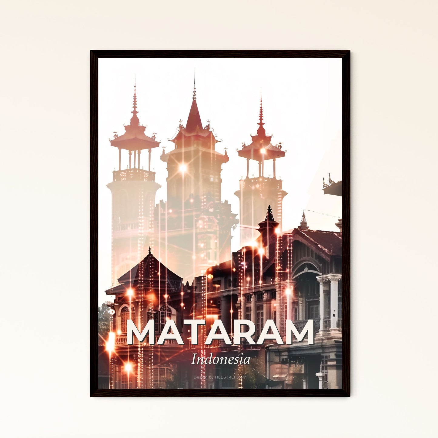 Mataram Indonesia Horizon Art Poster - A building with towers and lights