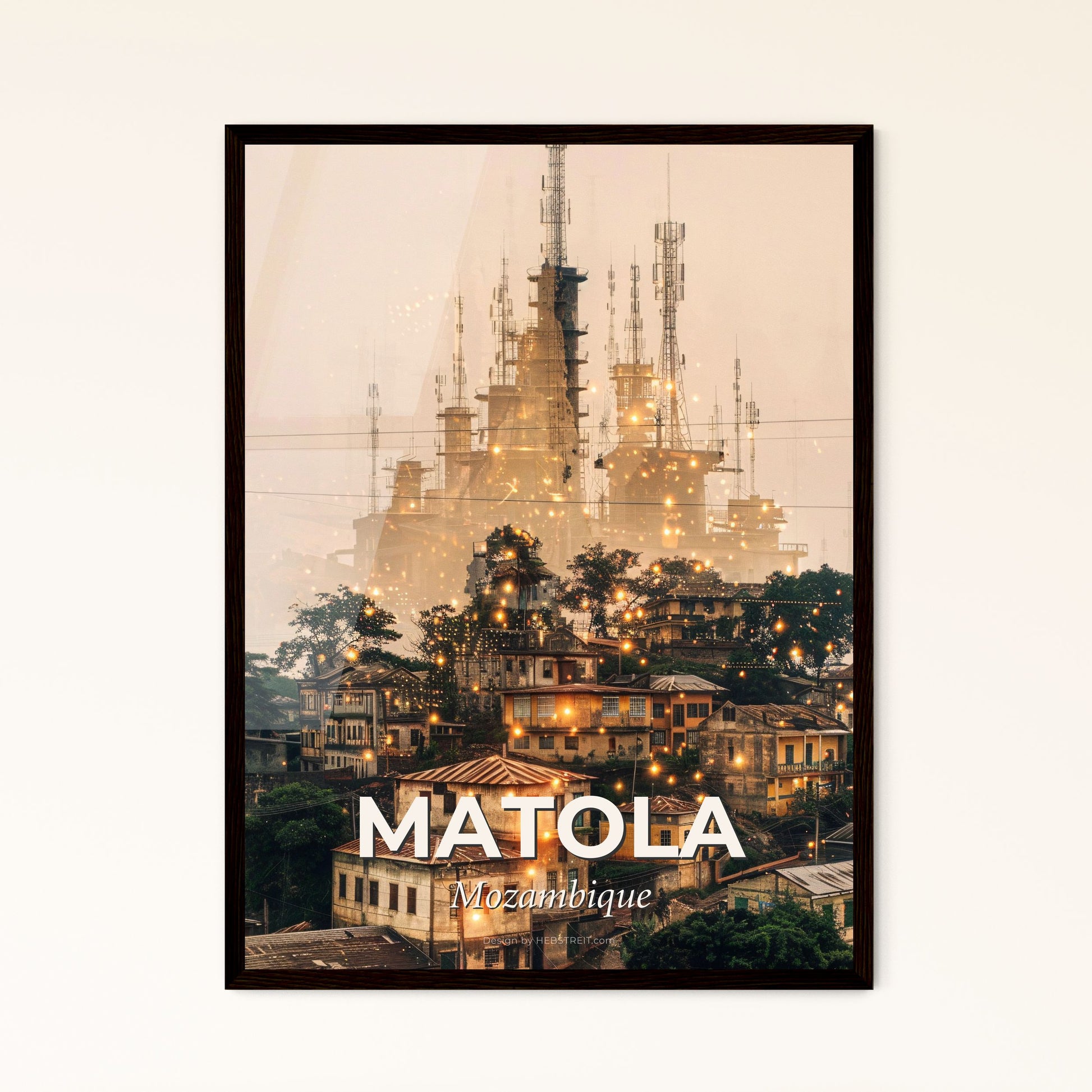 Matola Mozambique Skyline Architecture Art Poster - A city with many towers and lights