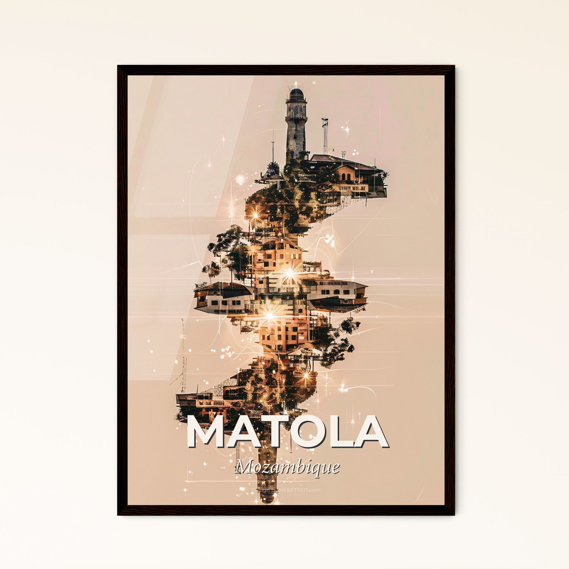 Matola Skyline Double Exposure Art Poster - A group of buildings and a tower