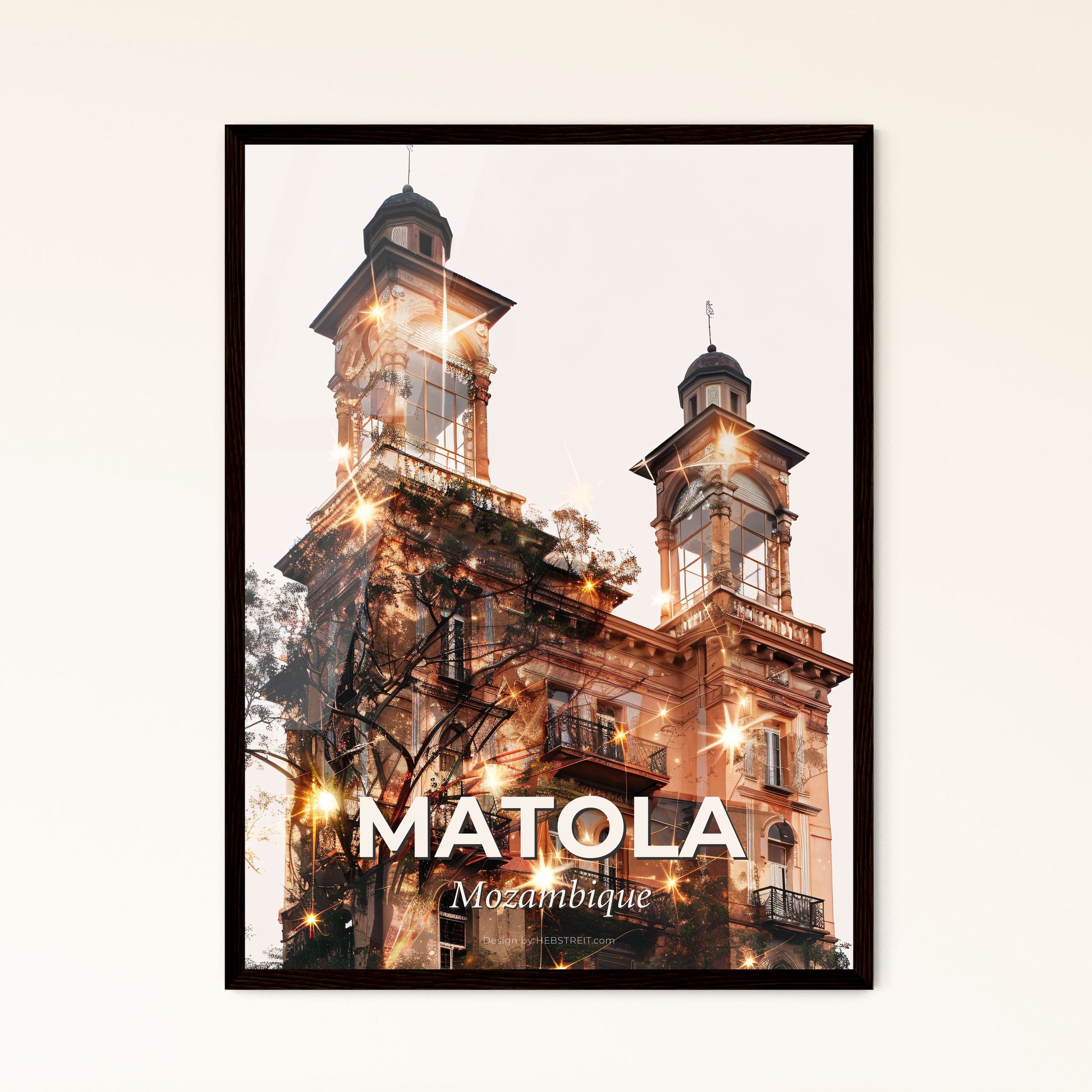 Matola Skyline Composite Art Vivid Backlights - A building with a tower and a tree