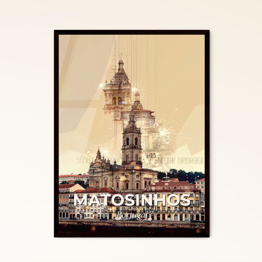 Matosinhos: Skyline Symphony in Beige - A city with a tower and buildings