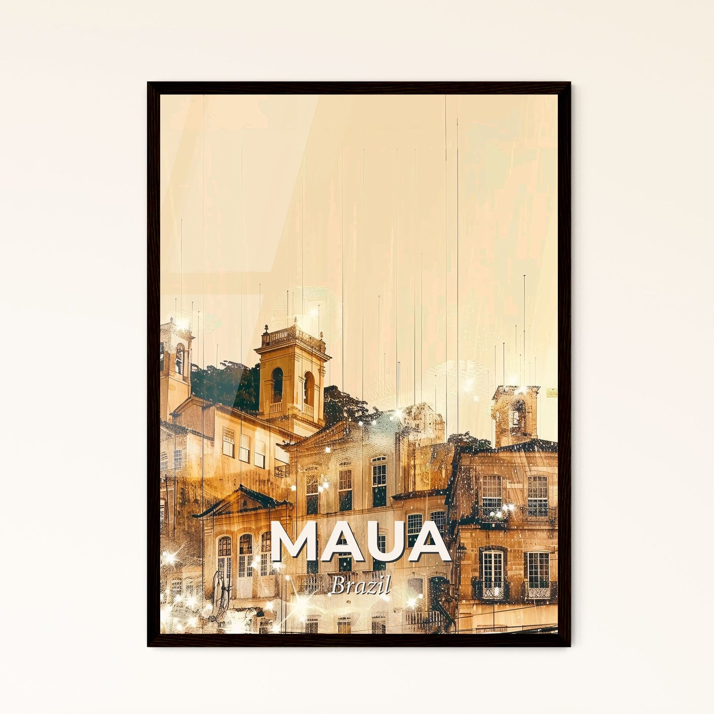 Maua City Skyline at Dawn, Local Heritage Art Poster - A group of buildings with a tower