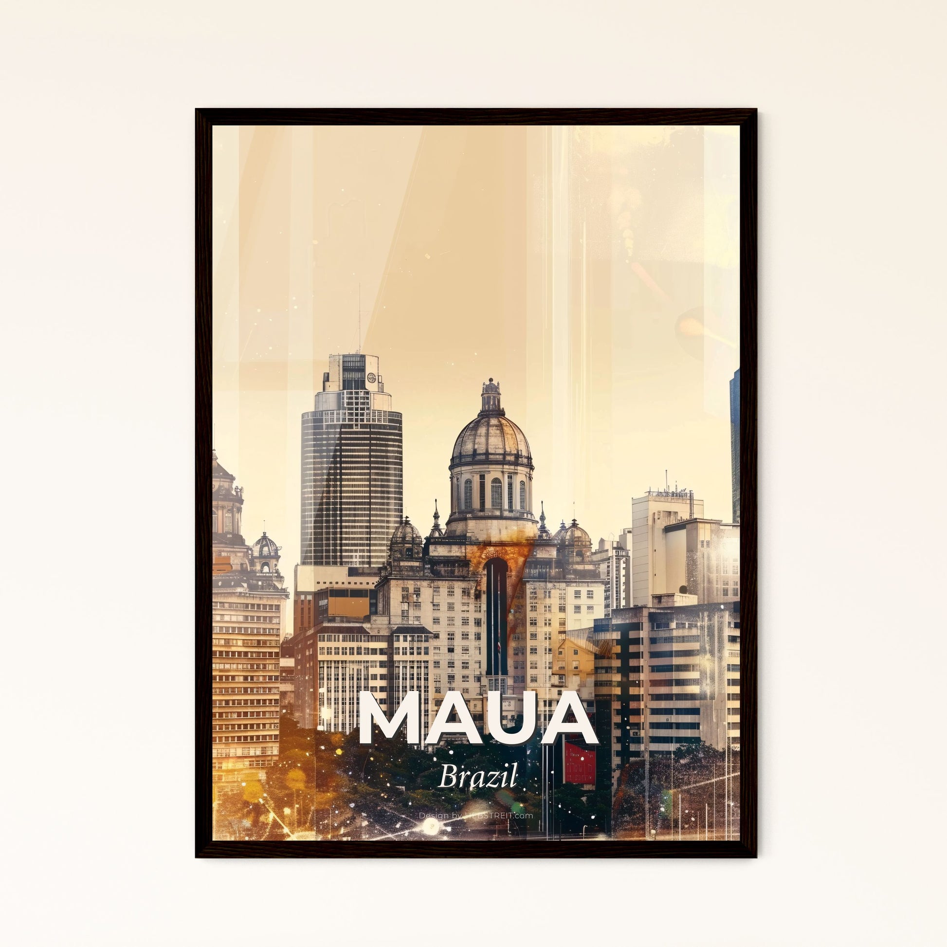 Maua City Symphony - Double Exposure Art Poster - A city skyline with tall buildings