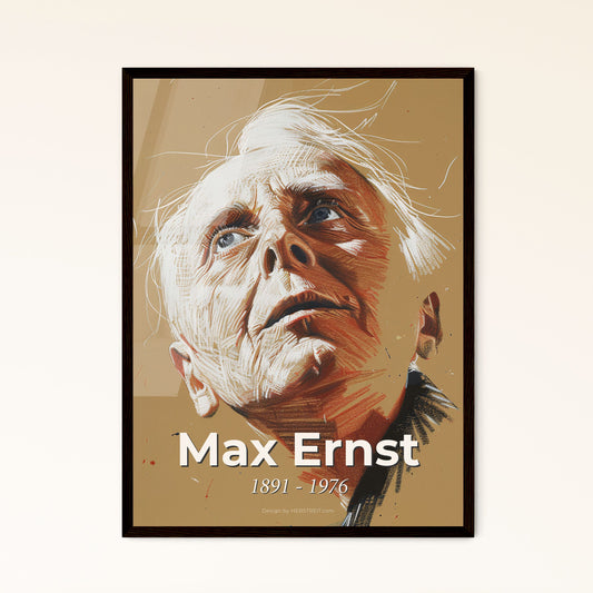 Dynamic Max Ernst-Inspired Portrait: Captivating Contemporary Art Print on Beige, Ideal for Gift or Stunning Home Décor.