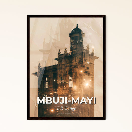 Mbuji-Mayi Congo Skyline Composite Art - A building with a tower and a light on it