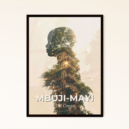 Mbuji-Mayi Skyline Local Architecture Icons Sparkle - A double exposure of a woman's head and a tree on a building