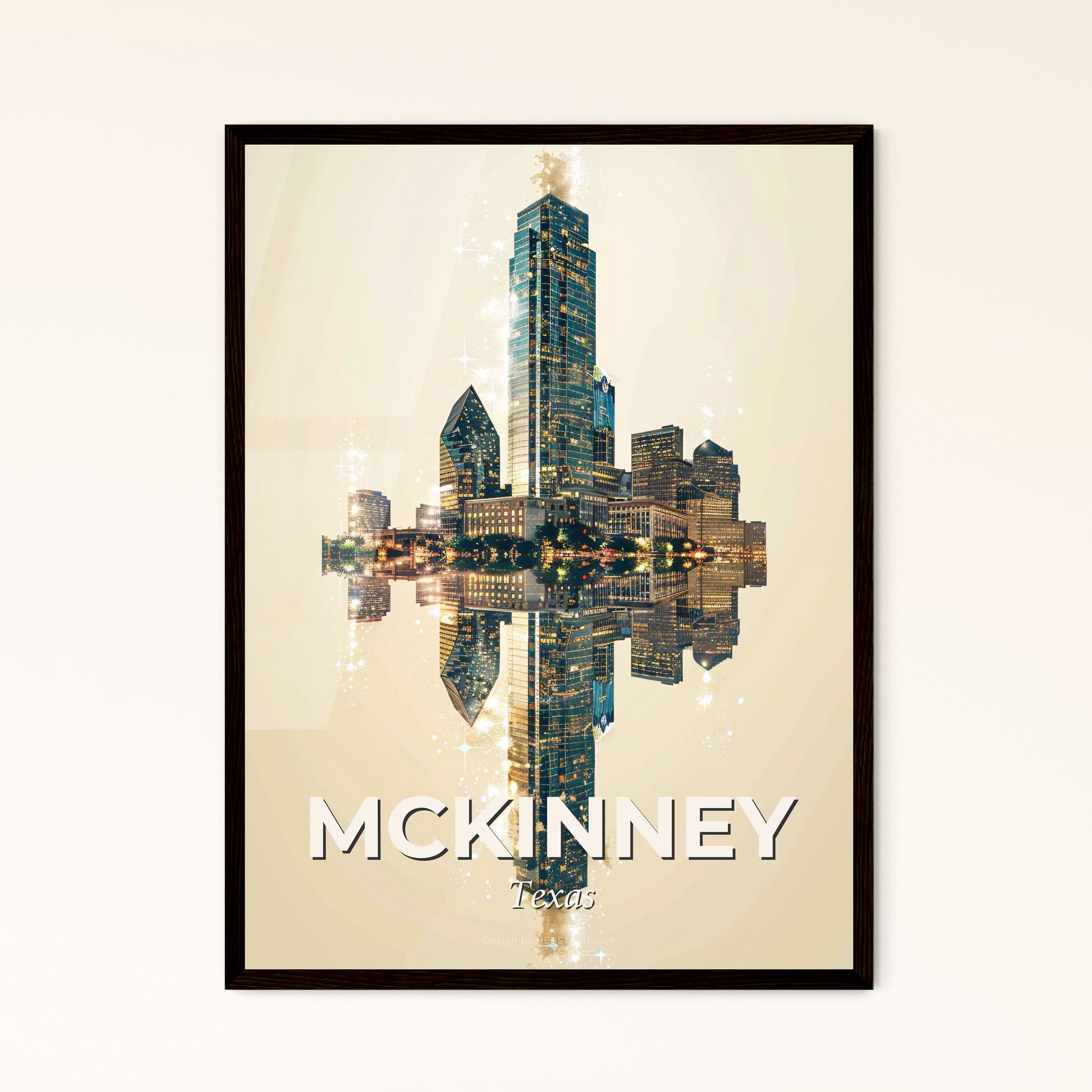 McKinney Texas: Double Exposure Art Skyline - A reflection of a city in water