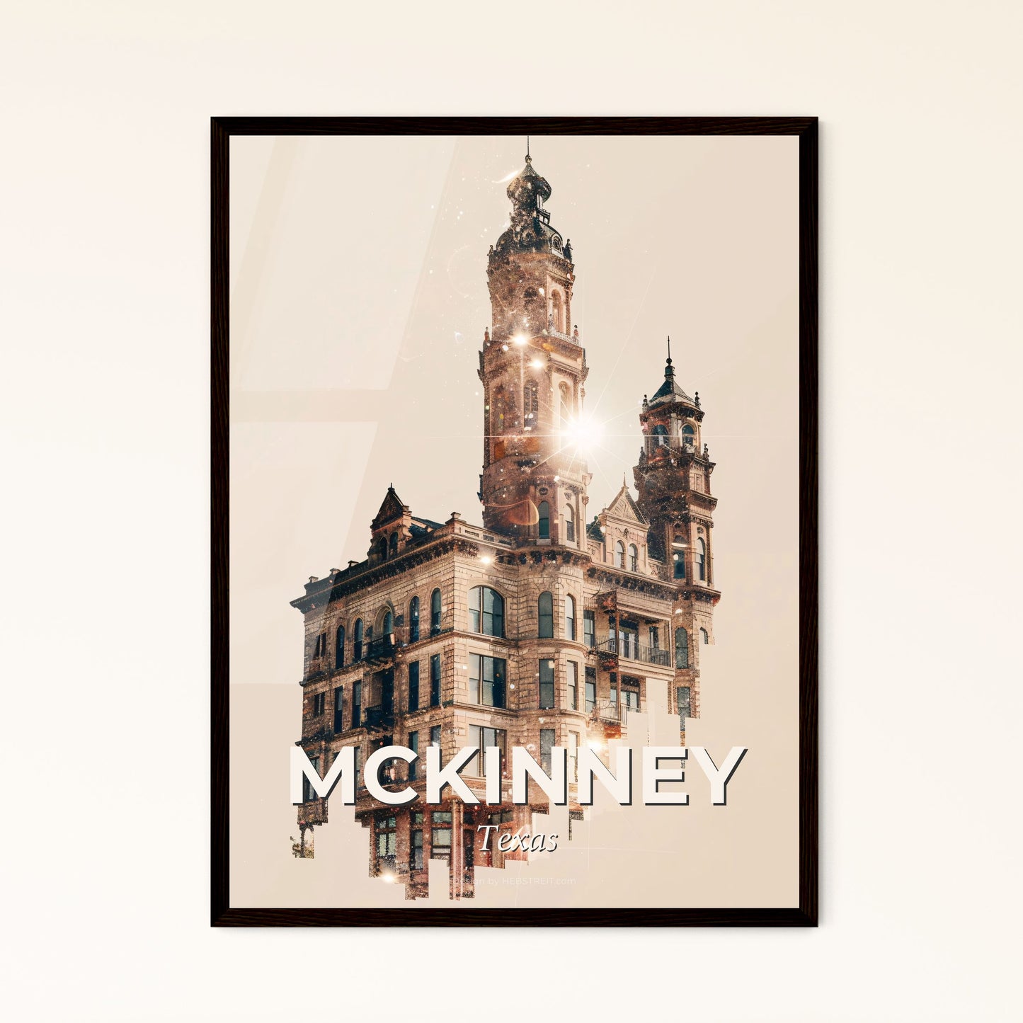 McKinney Cityscape Skyline Composite - Architectural Icons Poster - A building with a tower