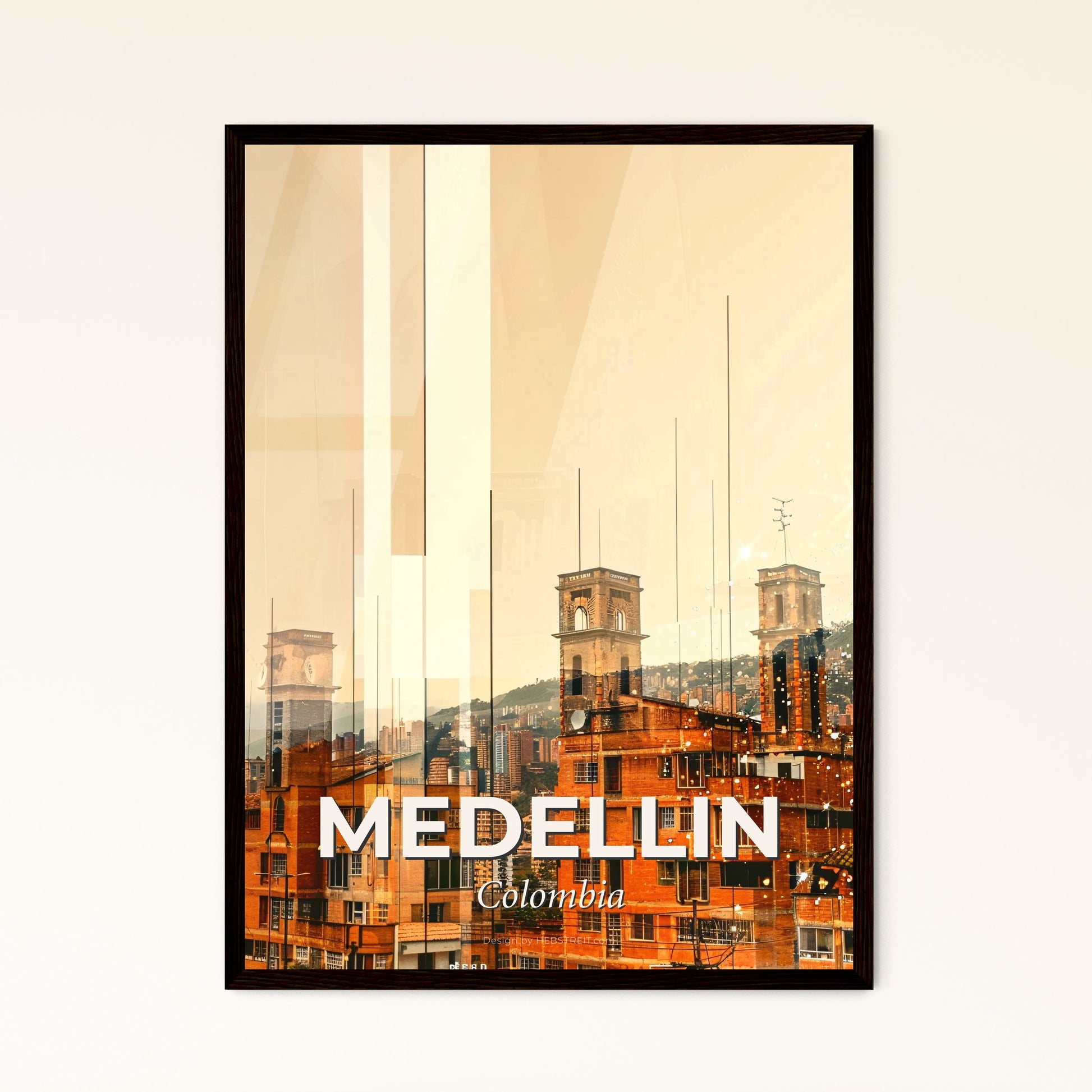 Medellin Skyline Double Exposure Art Poster - A city with a tall building