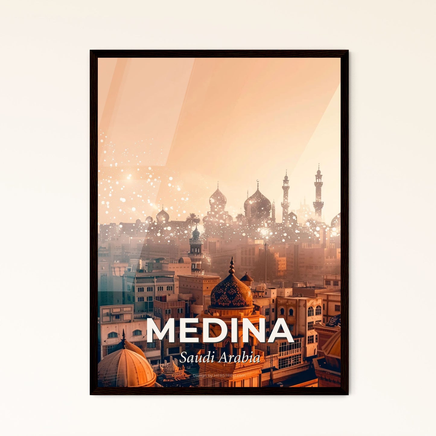 Sparkling Medina City Skyline Composite Art - A city with many buildings and fireworks