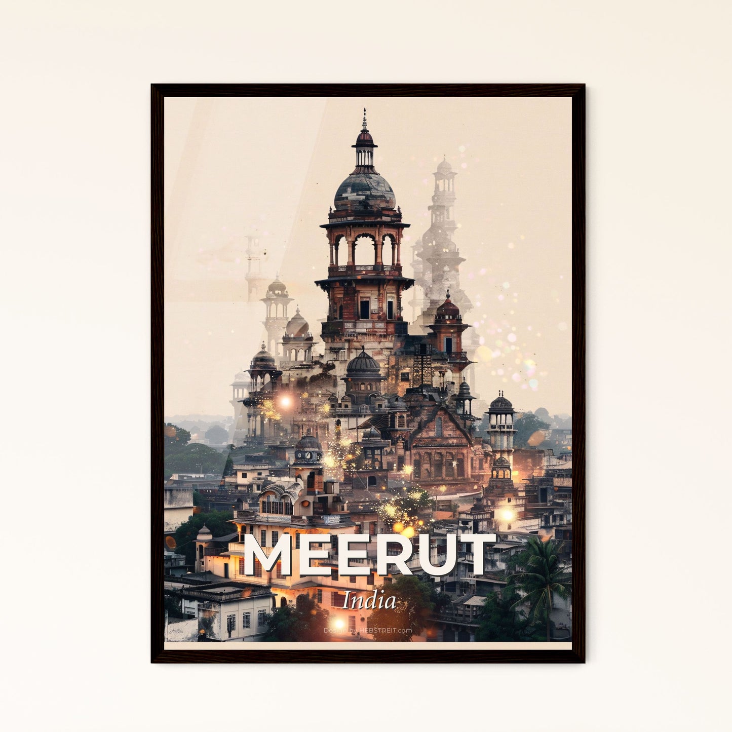 Meerut Skyline Double Exposure Poster Art - A large building with towers and towers