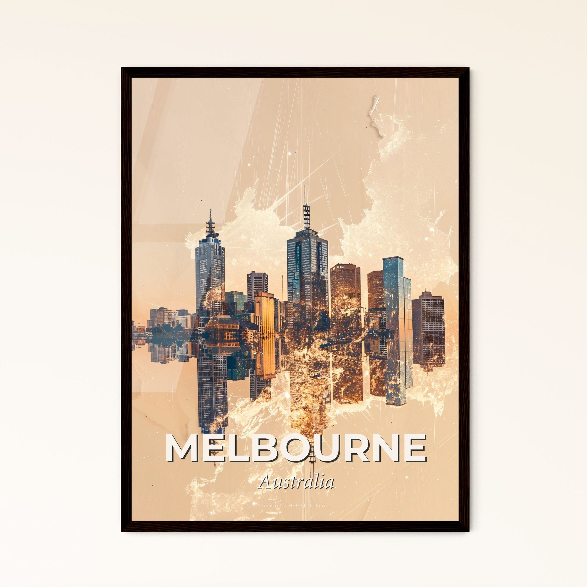 Melbourne Skyline Composite Art Poster - A city skyline with a map of the world