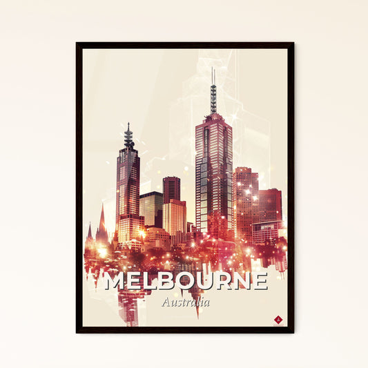 Melbourne Skyline Double Exposure Composite Art Poster - A city skyline with many tall buildings